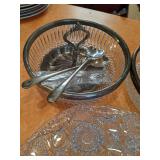 Crystal Serving Trays, Crystal Bowl, Crystal Basket, Etched Glass Bride & Groom Champagne Glasses