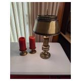 Beautiful Vintage Brass Lamp & Candle Set
