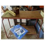 Tarp, Metal and Wood Laminate Stand, Ceramic Pot and Brush