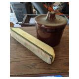 Tarp, Metal and Wood Laminate Stand, Ceramic Pot and Brush