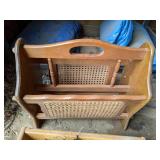 Vintage Woven Wood Magazine Rack and (2) Vintage Chandeliers