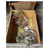 Vintage Woven Wood Magazine Rack and (2) Vintage Chandeliers
