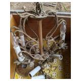 Vintage Woven Wood Magazine Rack and (2) Vintage Chandeliers