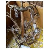 Vintage Woven Wood Magazine Rack and (2) Vintage Chandeliers