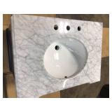 Timeless Home 30 in. W x 21.5 in.D x 35 in.H Single Bath Vanity in Blue with Marble Vanity Top in White with White Basin (has damage) see all pictures