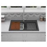 Dual Mount Rustin Granite Workstation 33 in. 1-Hole Single Bowl Kitchen Sink in Black by CMI (new) see all pictures