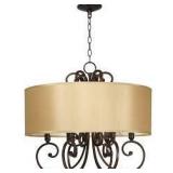 Rue Maison 6-Light Iron and Euro Bronze Chandelier with Beige Drum Shade by World Imports (good condition) see picturres
