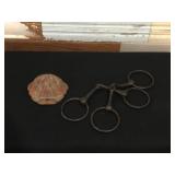 Cast iron shell and antique ring snaffle horse bit