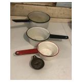 Enamel pans, canning colander