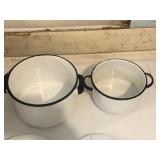 Enamel pans, canning colander
