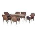 Cambridge 7-Piece Brown Wicker Outdoor Patio Dining Set with CushionGuard Midnight Navy Blue Cushions
