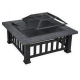 32 in. W x 18 in. H Outdoor Square Metal Wood/Coals Burning Fire Pit with Cover in Black by CASAINC