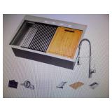All-in-One Drop-In Stainless Steel 32 in. 4-Hole Single Bowl Kitchen Workstation Sink with Faucet and Accessories by Glacier Bay