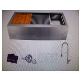 All-in-One Apron-Front Farmhouse Stainless Steel 36 in. Single Bowl Workstation Sink with Faucet and Accessories by Glacier Bay