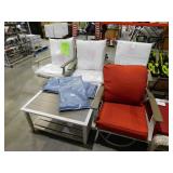 Marina Point 5-Piece White Steel Motion Outdoor Patio Conversation Seating Set with CushionGuard Quarry Red Cushions by Hampton Bay