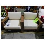 Genser Brown Removable Cushions Wood Outdoor Lounge Chairs with Beige Cushions (2-Pack)