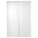 59 in. x 80 in. 108 Series Primed 2 Panel Square Top Design Primed MDF Bypass Sliding Door