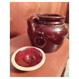 Red Wing Platter & Unmarked Beanpot