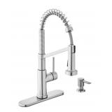 GLACIER BAY Gage Single-Handle Spring Neck Pull-Down Kitchen Faucet with TurboSpray, FastMount, Soap Dispenser in Stainless Steel