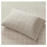 BEAUTYREST Oversized Flannel Cotton 4-Piece Beige Windowpane King Sheet Set