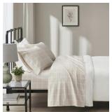 BEAUTYREST Oversized Flannel Cotton 4-Piece Beige Windowpane King Sheet Set