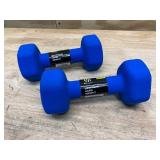 CHAMPION- 8 lb Pair Blue Gear Neoprene Hex Dumbbell Hand Weights