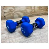 CHAMPION- 8 lb Pair Blue Gear Neoprene Hex Dumbbell Hand Weights