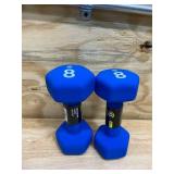 CHAMPION- 8 lb Pair Blue Gear Neoprene Hex Dumbbell Hand Weights
