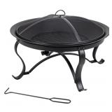 HAMPTON BAY Sadler 30 in. x 19 in. Round Steel Wood Burning Fire Pit in Rubbed Bronze