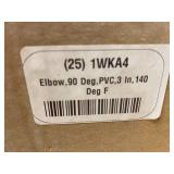 GRAINGER APPROVED Lot of 25-  PVC Elbow, 90 Degrees, Hub, 3 in Pipe Size - Pipe Fittings