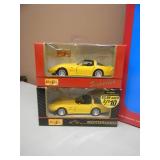 ROAD CHAMPS CORVETTE 4 VEHICLE SET 1/43 SCALE DIE CAST - 2 MAISTO MOTORIZED 4.5 DIE CAST CARS! - NICE SET! - IN BOX! - SEE PICTURES!