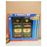 ROAD CHAMPS CORVETTE 4 VEHICLE SET 1/43 SCALE DIE CAST - 2 MAISTO MOTORIZED 4.5 DIE CAST CARS! - NICE SET! - IN BOX! - SEE PICTURES!