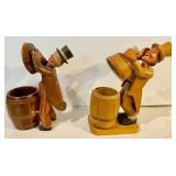 2 Carved Wood Barrel Men
