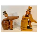2 Carved Wood Barrel Men