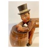 2 Carved Wood Barrel Men