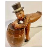2 Carved Wood Barrel Men