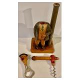 Carved Wood Wine and Bottle Opener