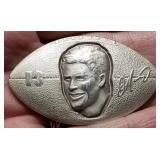 1 TROY OZ. .999 FINE SILVER DAN MARINO ART BAR FOOTBALL SHAPED
