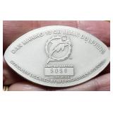 1 TROY OZ. .999 FINE SILVER DAN MARINO ART BAR FOOTBALL SHAPED