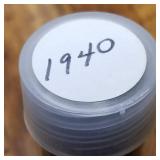 1940 DATE ROLL OF 50 WHEAT CENTS IN TUBE