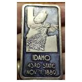 1 TROY OZ. .999 FINE SILVER ART BAR IDAHO