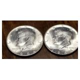2 BU-UNC 1964 KENNEDY SILVER HALF DOLLARS
