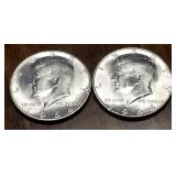 2 BU-UNC 1964 KENNEDY SILVER HALF DOLLARS