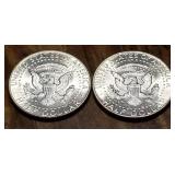 2 BU-UNC 1964 KENNEDY SILVER HALF DOLLARS