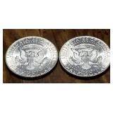 2 BU-UNC 1964 KENNEDY SILVER HALF DOLLARS