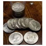 AU-UNC ROLL OF 1967 KENNEDY HALF DOLLARS 40% SILVER 20 COINS