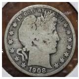 1908 BARBER SILVER HALF DOLLAR