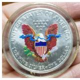 2000 COLOR ENHANCED AMERICAN SILVER EAGLE 1 TROY OZ. .999 FINE SILVER IN AIRTITE