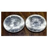 2 BU-UNC 1964 KENNEDY SILVER HALF DOLLARS