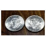 2 BU-UNC 1964 KENNEDY SILVER HALF DOLLARS